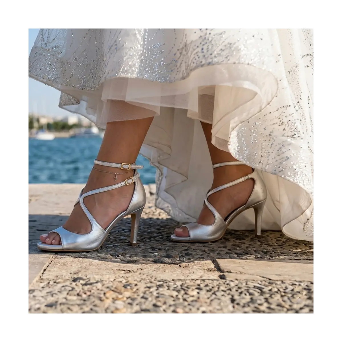Beverly silver Lou bridal evening sandals